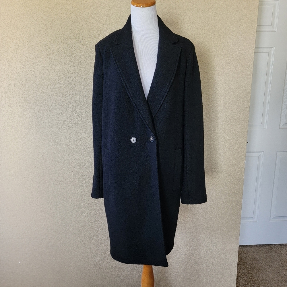 J. Crew Daphne Topcoat in Italian Boiled Wool in Black, Size 14